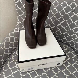 Steve Madden Dark Brown Square-Toe Knee-High Stretch Boots